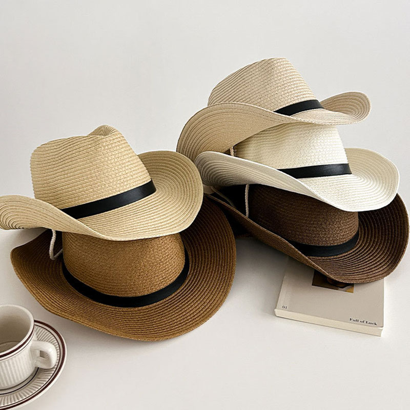 Cowboy Hat Straw - ขายร้อนฤดูใบไม้ผลิ Western คาวบอยหมวกหมวก UV ป้องกัน Raffia