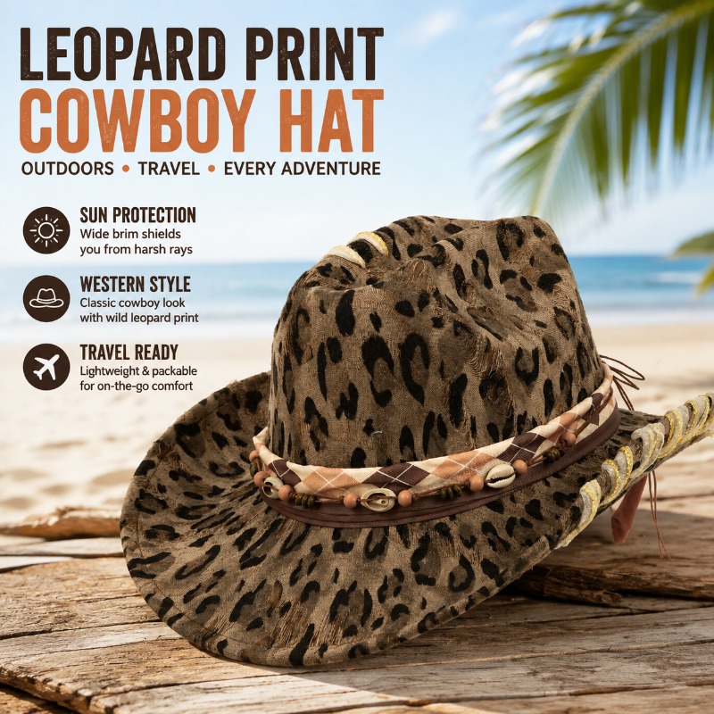 หมวกคาวบอยลายเสือดาวสไตล์ตะวัน - Cowboy Hat Straw บทวิจารณ์และราคา