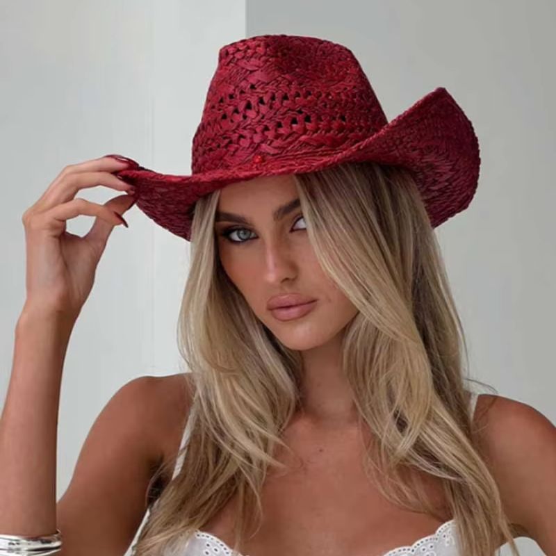 คาวบอยหมวกสีแดงมือวาดฤดูร้อนหม - Cowboy Hat Straw บทวิจารณ์และราคา